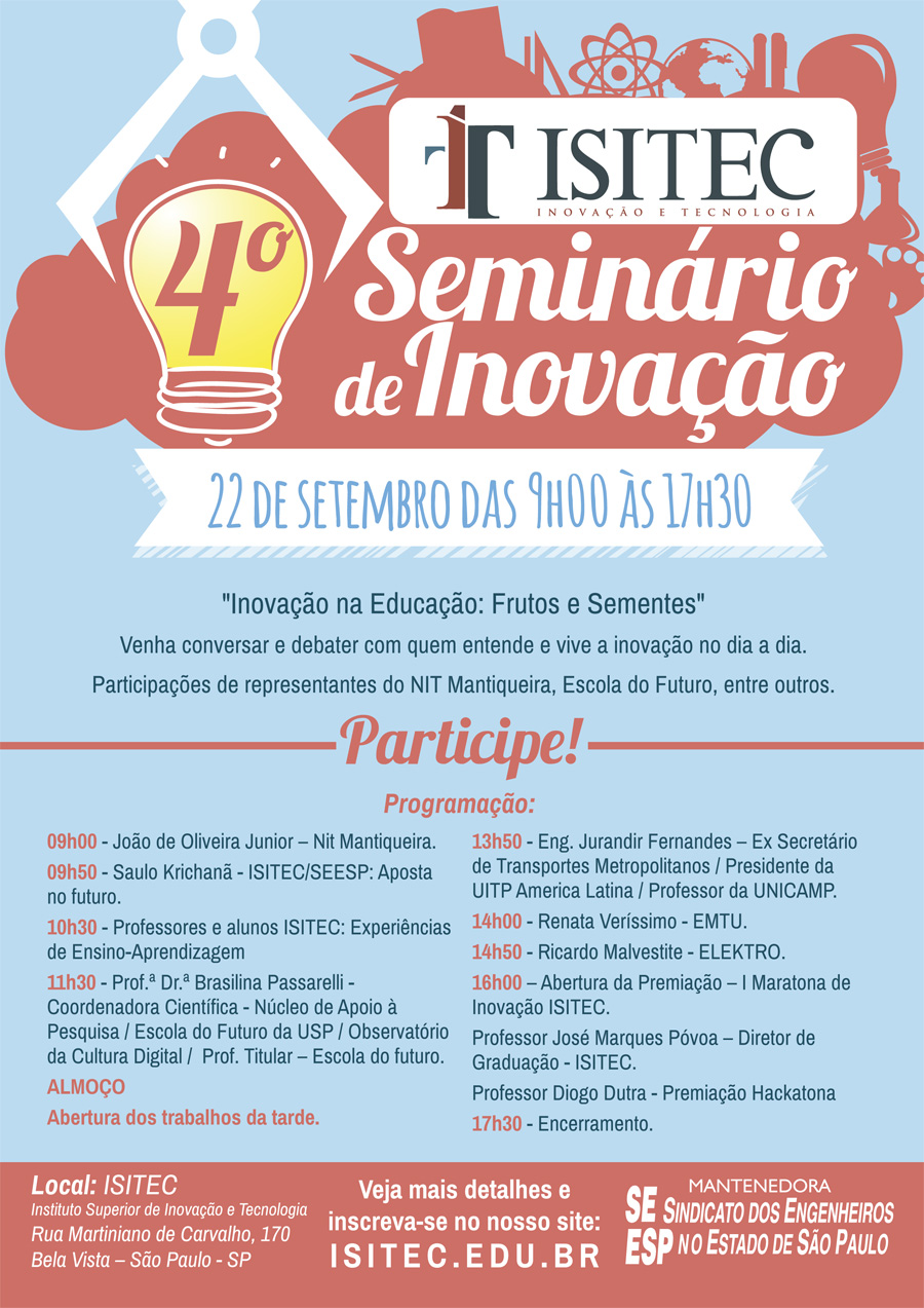 Cartaz 4º Seminário de Inovação ISITEC email marketing