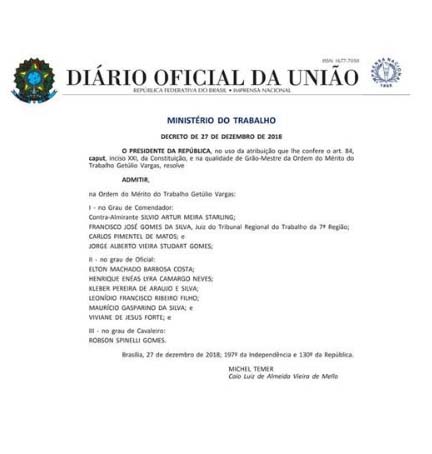 Decreto Diario Oficial Medalha GV
