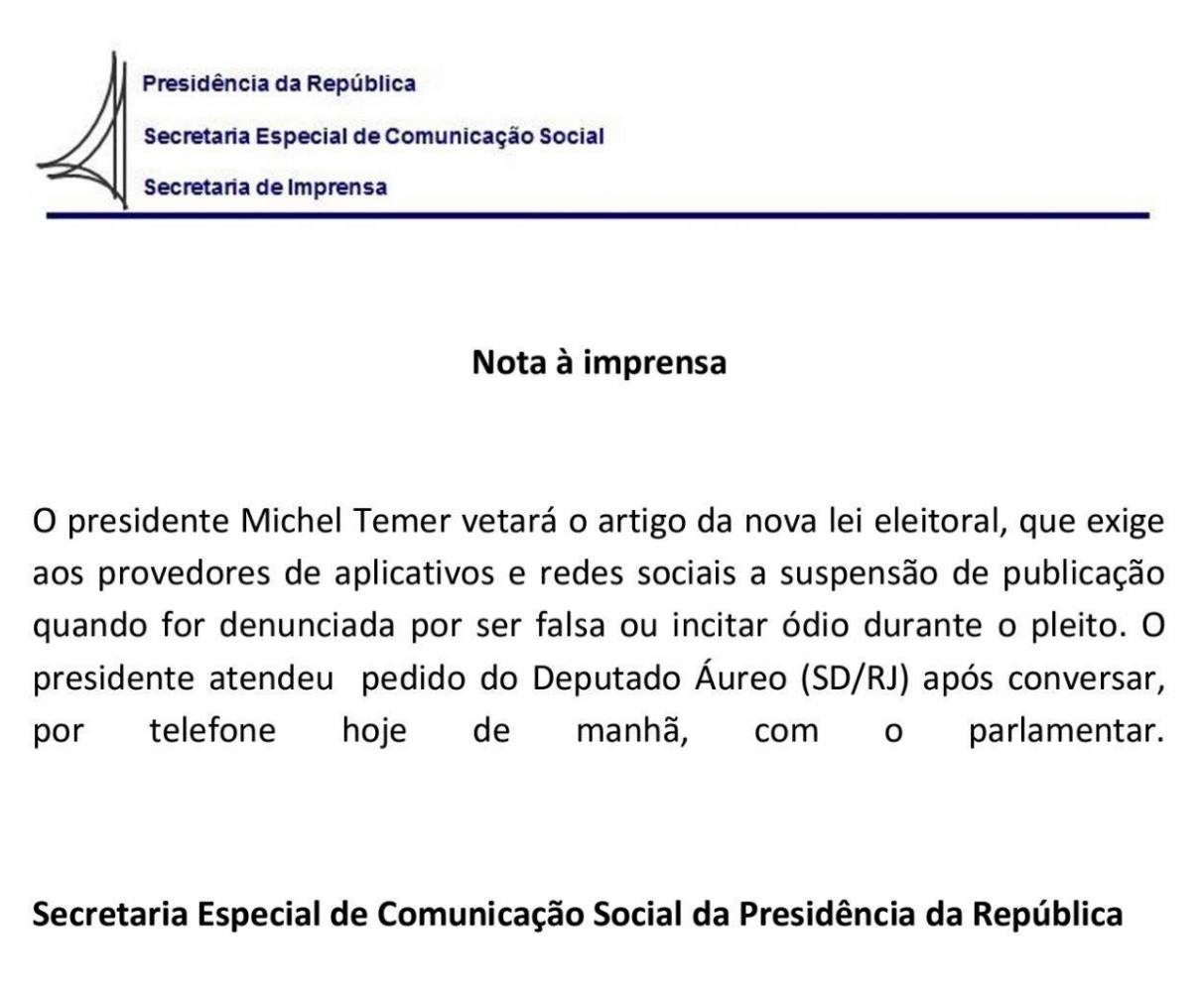 Nota Veto Temer